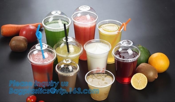 la taza plástica del ANIMAL DOMÉSTICO 600ml con la tapa para el jugo, biodegradebale transparente de la bebida fría de la categoría alimenticia 12oz 375ml ACARICIA los plas disponibles