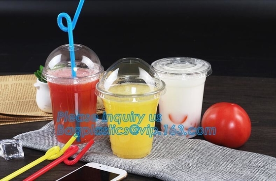 la taza plástica del ANIMAL DOMÉSTICO 600ml con la tapa para el jugo, biodegradebale transparente de la bebida fría de la categoría alimenticia 12oz 375ml ACARICIA los plas disponibles