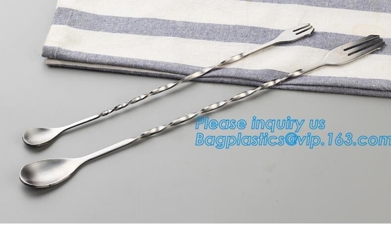 Cuchara de acero inoxidable y bifurcación con los cubiertos de la manija de la historieta fijados para el vajilla de los niños, cubiertos de acero inoxidables de la manija de cerámica