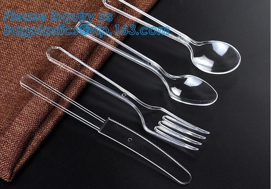 Bifurcaciones plásticas de los cubiertos 100 del Sistema-peso pesado disponible de los platos y cubiertos, 100 cucharas, 100 cuchillos, cubiertos plásticos disponibles picosegundo de los PP