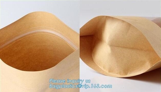 cremallera. Zip lockkk, los bolsos de papel impresos de encargo del pan utiliza para el acondicionamiento de los alimentos, hoja laminada de papel de tragante abierto de Kraft alineó B plano