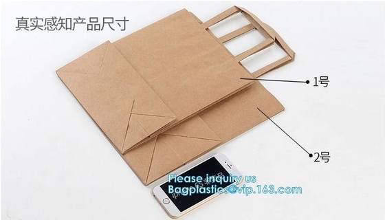 Bolso que hace compras de papel de encargo con la manija, bolso de compras de papel de Kraft, papel de Logo Printed Grocery Packaging Craft Brown Kraft