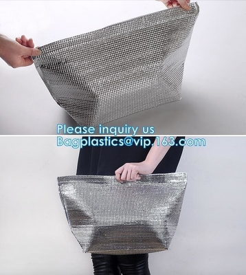 Bolso termal aislado no tejido reutilizable del refrigerador de la entrega de la comida del almuerzo del papel de aluminio, papel de aluminio caliente del uso de la entrega de la comida i