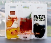 La bolsa de la bebida con la cremallera clara de mano de la paja plástica se coloca encima de Juice Drink Bag, bolso de empaquetado del saco de la bebida de Logo Print