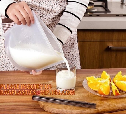 Bolso fresco del almacenamiento de la comida del silicón del bolso del refrigerador de los envases del refrigerador de los abrigos de los bolsos de la categoría alimenticia del silicón de la comida reutilizable del vacío