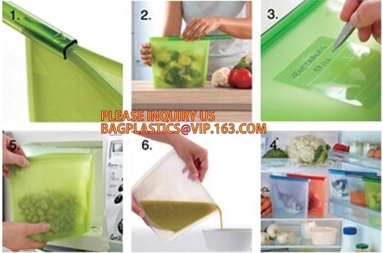 Bolso fresco del almacenamiento de la comida del silicón del bolso del refrigerador de los envases del refrigerador de los abrigos de los bolsos de la categoría alimenticia del silicón de la comida reutilizable del vacío
