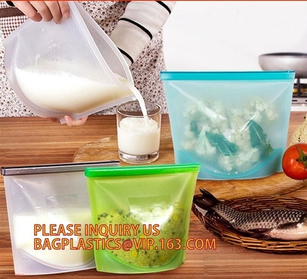 Bolso fresco del silicón de la comida del almacenamiento del silicón lavable reutilizable del bolso para el bagplasti del bagease de la preservación de la carne de las legumbres de frutas