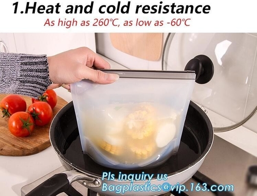 Bolso reutilizable de la comida del silicón de la preservación del almacenamiento, bolso reutilizable de la comida del almacenamiento del silicón del FDA con Zip lockkk en bagease de la microonda