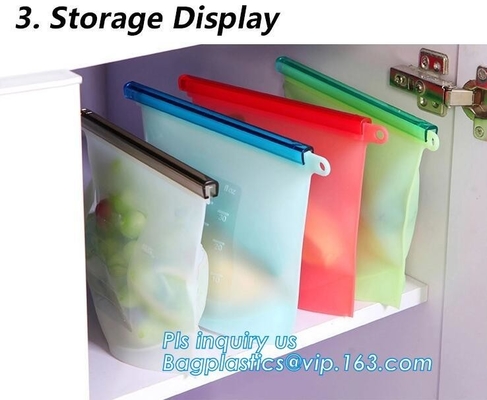 Bolso reutilizable de la comida del silicón de la preservación del almacenamiento, bolso reutilizable de la comida del almacenamiento del silicón del FDA con Zip lockkk en bagease de la microonda