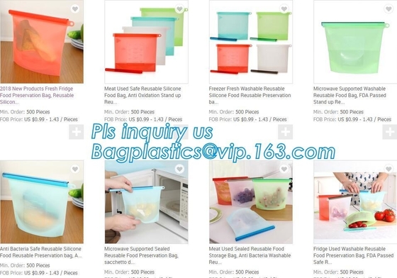 El bocadillo hermético Zip lockkk de la preservación hermética reutilizable de la cremallera que cocina la comida grande del almacenamiento del silicón de la cremallera fresca empaqueta con