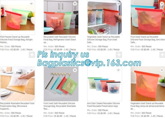 El bocadillo hermético Zip lockkk de la preservación hermética reutilizable de la cremallera que cocina la comida grande del almacenamiento del silicón de la cremallera fresca empaqueta con