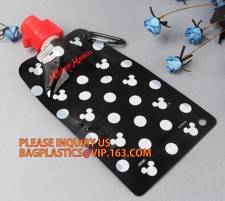 Bolso de agua reutilizable plegable libre de encargo de 480ml BPA, BPA libre, comida grade/MSDS del FDA y bolso de agua plegable barato del PE, promoción