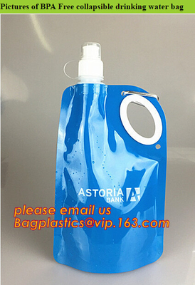 500ml puede bolso de agua plegable de la botella de agua del plegamiento CON el gancho, botella de consumición plegable de los niños/bolso de agua plegable 16oz pac