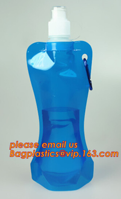 500ml puede bolso de agua plegable de la botella de agua del plegamiento CON el gancho, botella de consumición plegable de los niños/bolso de agua plegable 16oz pac
