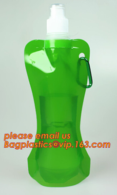 500ml puede bolso de agua plegable de la botella de agua del plegamiento CON el gancho, botella de consumición plegable de los niños/bolso de agua plegable 16oz pac