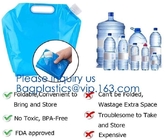 El bolso de agua plegable del bolso plástico plegable de la botella de 1 galón 4L, logotipo imprimió el bolso plegable de la botella de agua, agua al aire libre reutilizable