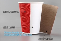 Tazas de café rayadas disponibles de encargo del papel de empapelar de la ondulación de la taza de papel, taza disponible impresa de papel del café con el PAQUETE de la tapa