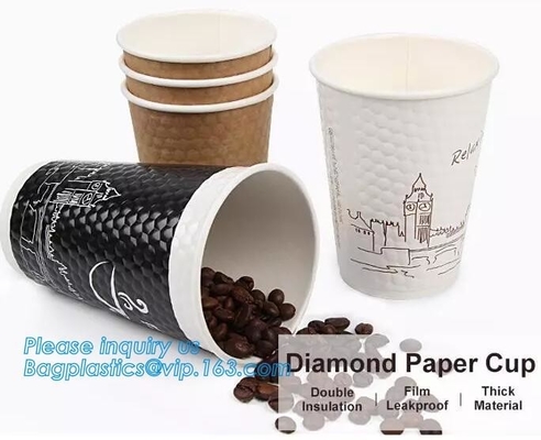 Taza de papel de Diamon, aislamiento doble, material hermético, grueso de la película, taza caliente gruesa 12oz de papel de la bebida con la manija y Doubl