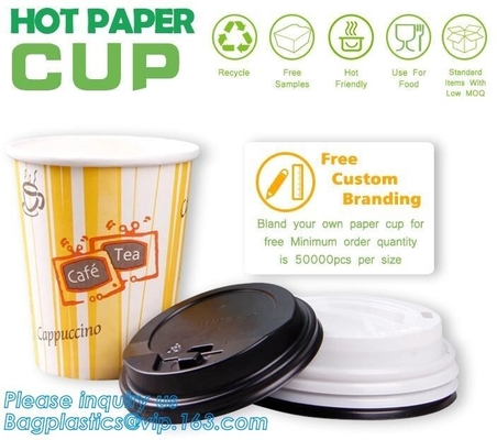 Taza biodegradable de papel del café con la taza impresa aduana de papel de la tapa, la taza de papel de helado de 3oz 5oz 6oz 8oz y el paquete de la tapa del papel