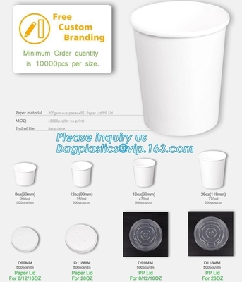 Taza biodegradable de papel del café con la taza impresa aduana de papel de la tapa, la taza de papel de helado de 3oz 5oz 6oz 8oz y el paquete de la tapa del papel