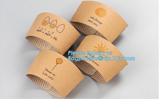 Manga biodegradable de la taza, acanalada encima de la manga con la impresión, logotipo de la marca, taza de papel caliente, manga de la taza, PA reciclable de la manga