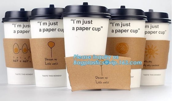 Manga biodegradable de la taza, acanalada encima de la manga con la impresión, logotipo de la marca, taza de papel caliente, manga de la taza, PA reciclable de la manga