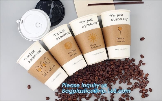 Manga biodegradable de la taza, acanalada encima de la manga con la impresión, logotipo de la marca, taza de papel caliente, manga de la taza, PA reciclable de la manga