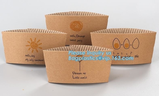 Manga biodegradable de la taza, acanalada encima de la manga con la impresión, logotipo de la marca, taza de papel caliente, manga de la taza, PA reciclable de la manga