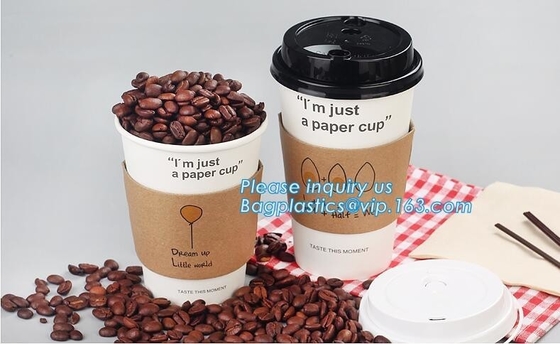 Manga biodegradable de la taza, acanalada encima de la manga con la impresión, logotipo de la marca, taza de papel caliente, manga de la taza, PA reciclable de la manga
