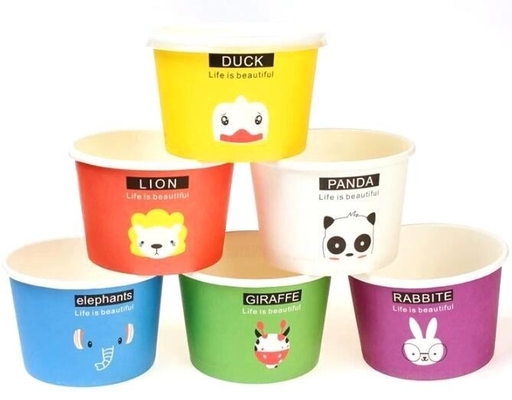 Taza de papel del helado de la taza de papel de Gelato con las tapas, tazas de servicio del helado del papel 4oz solas, Logo Printed Disposable Icecream P