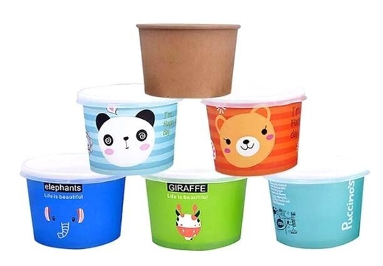 Taza de papel del helado de la taza de papel de Gelato con las tapas, tazas de servicio del helado del papel 4oz solas, Logo Printed Disposable Icecream P
