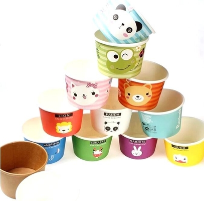 Taza de papel del helado de la taza de papel de Gelato con las tapas, tazas de servicio del helado del papel 4oz solas, Logo Printed Disposable Icecream P