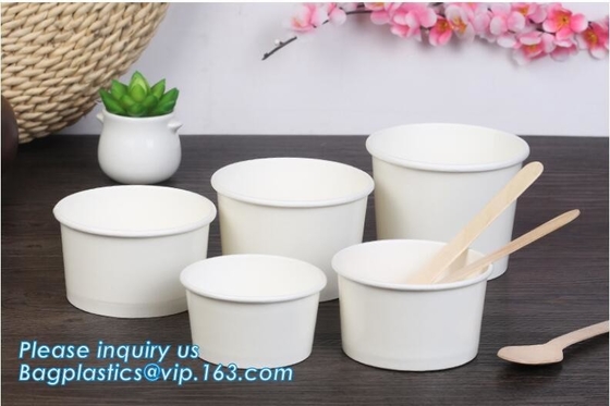 Taza caliente de papel disponible de la sopa con la tapa plana de papel, bagease caliente plástico disponible de las tazas de la sopa del envase microwaveable de la tienda de delicatessen