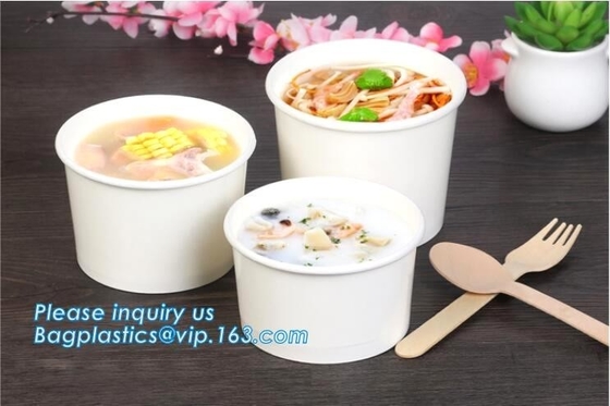Taza caliente de papel disponible de la sopa con la tapa plana de papel, bagease caliente plástico disponible de las tazas de la sopa del envase microwaveable de la tienda de delicatessen