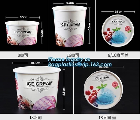 La taza disponible barata con las tapas, impresión del helado de la categoría alimenticia del logotipo de la impresión del OEM del flexo se lleva la taza de papel de helado con la bóveda
