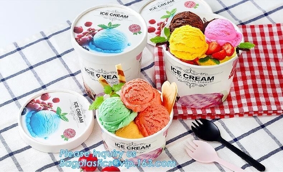 La taza disponible barata con las tapas, impresión del helado de la categoría alimenticia del logotipo de la impresión del OEM del flexo se lleva la taza de papel de helado con la bóveda