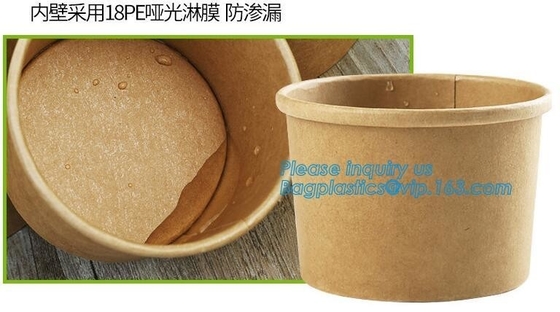 tazas de la sopa del papel con la taza caliente de papel de Kraft de la sopa de las tapas de papel, taza disponible de la sopa del papel de Kraft con la tapa de papel, paquete del bagease