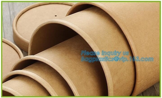 tazas de la sopa del papel con la taza caliente de papel de Kraft de la sopa de las tapas de papel, taza disponible de la sopa del papel de Kraft con la tapa de papel, paquete del bagease