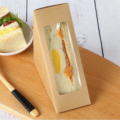 Caja con las cajas de papel reciclables del envase del almuerzo de la ventana, bocadillo promocional B de papel de la cuña del bocadillo del triple de Kraft del triángulo