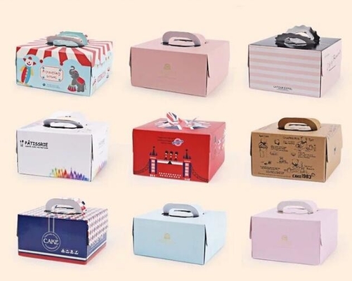 Caja de regalo de empaquetado del papel de la comida del envase de la torta de la caja de torta con la caja de cartón de la manija, cartulina de papel modificada para requisitos particulares barata Birthda