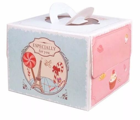 Caja de regalo de empaquetado del papel de la comida del envase de la torta de la caja de torta con la caja de cartón de la manija, cartulina de papel modificada para requisitos particulares barata Birthda