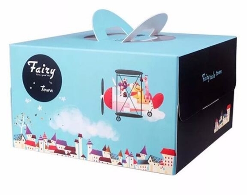 Caja de regalo de empaquetado del papel de la comida del envase de la torta de la caja de torta con la caja de cartón de la manija, cartulina de papel modificada para requisitos particulares barata Birthda