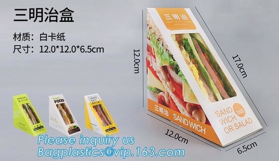 caja con la ventana, caja para empaquetar, caja del bocadillo del papel de Kraft del bocadillo del triángulo de cartón con la hamburguesa clara Sandwic de la ventana