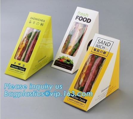 caja con la ventana, caja para empaquetar, caja del bocadillo del papel de Kraft del bocadillo del triángulo de cartón con la hamburguesa clara Sandwic de la ventana