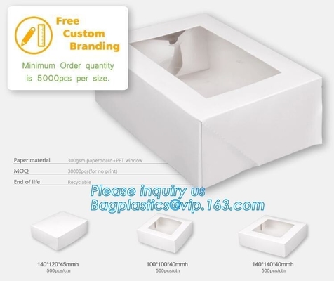 Galletas de papel de encargo al por mayor que embalan la caja de torta con la ventana del PVC, boda plástica al por mayor del cumpleaños del cuadrado que empaqueta Clea