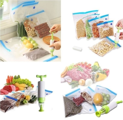 El vacío se coloca encima de las bolsas de plástico, almacenamiento de la comida empaqueta el encogimiento de 2 del paquete del vacío Rolls del sellador
