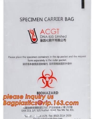 BOLSAS del ESPÉCIMEN, bolsos de basura de la coextrusión PE, bolso de basura para los infecciosas, disp médico de la basura del biohazard de los materiales consumibles