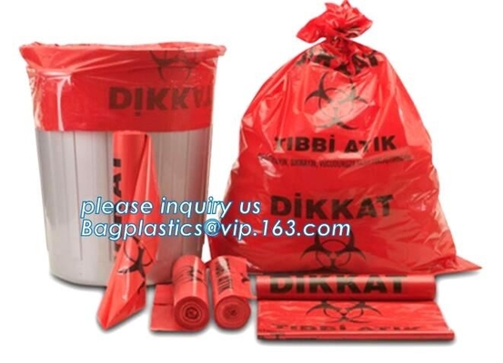 Bolso inútil médico del Biohazard para los hospitales, bolsos inútiles médicos plásticos de la disposición, bolso médico de la basura del Biohazard del PE plástico