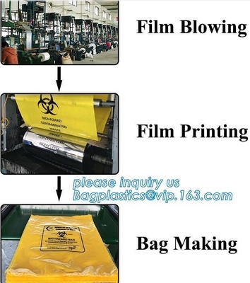Bolso modificado para requisitos particulares de la basura del Biohazard, las bolsas de plástico médicas aptas para el autoclave de la basura del biohazard del ldpe, bolsos de la eliminación de residuos del Biohazard, H