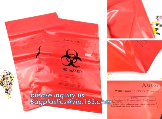 Bolso médico con el pounch de Zip lockkk, bolso inútil infeccioso del biohazard/trazador de líneas médico del cubo de la basura del bio peligro, bagplastics del espécimen